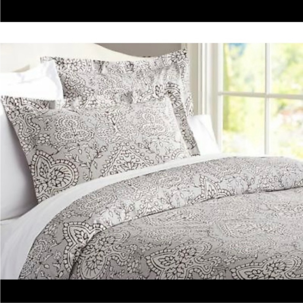 Pottery Barn Adelaide King Duvet Organic Cotton  Brown Ivory Excellent- no shams